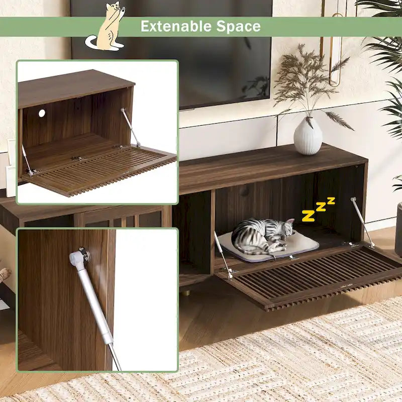 TV-Schrank mit geschlossenem Katzentoilettenschrank und Schiebetür