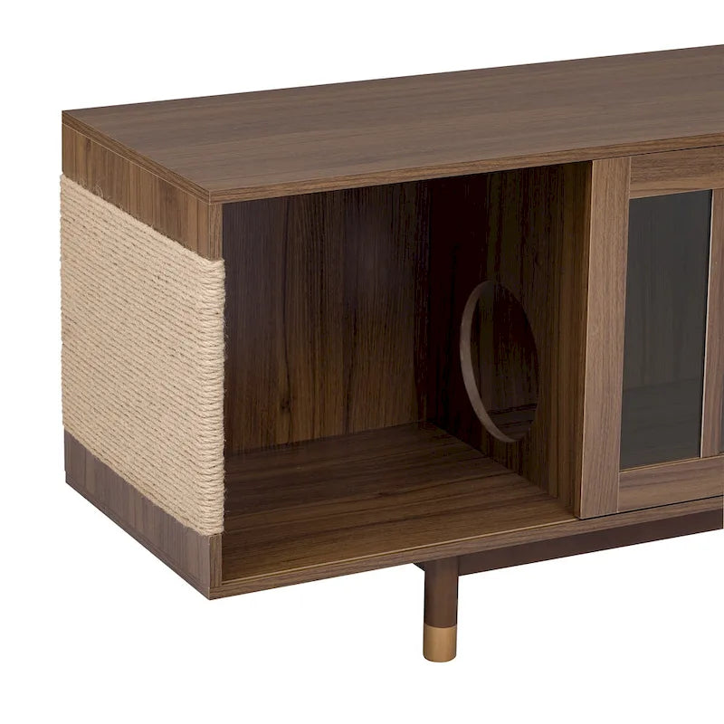 TV-Schrank mit geschlossenem Katzentoilettenschrank und Schiebetür