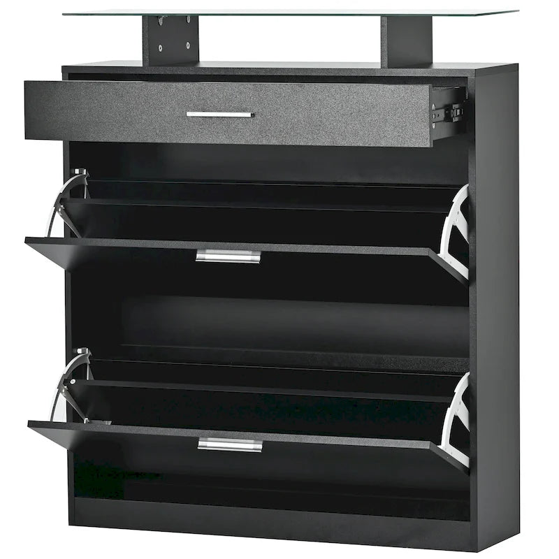 Gabinete para guardar zapatos con cubierta de vidrio templado y cajones abatibles