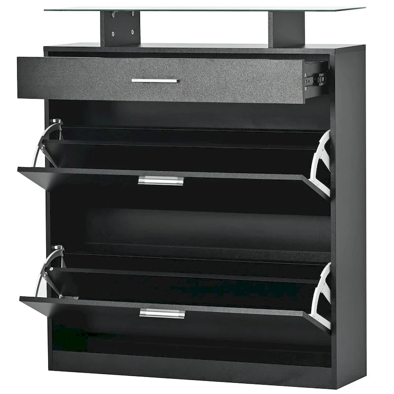 Gabinete para guardar zapatos con cubierta de vidrio templado y cajones abatibles