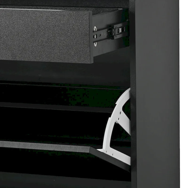 Gabinete para guardar zapatos con cubierta de vidrio templado y cajones abatibles