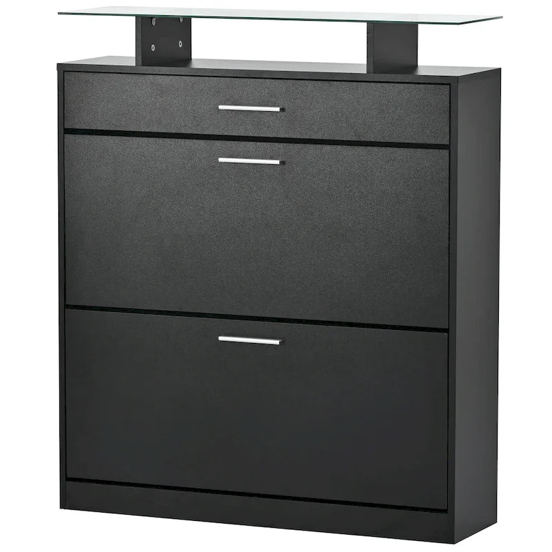 Gabinete para guardar zapatos con cubierta de vidrio templado y cajones abatibles