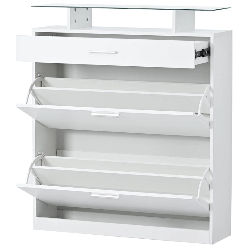 Gabinete para guardar zapatos con cubierta de vidrio templado y cajones abatibles