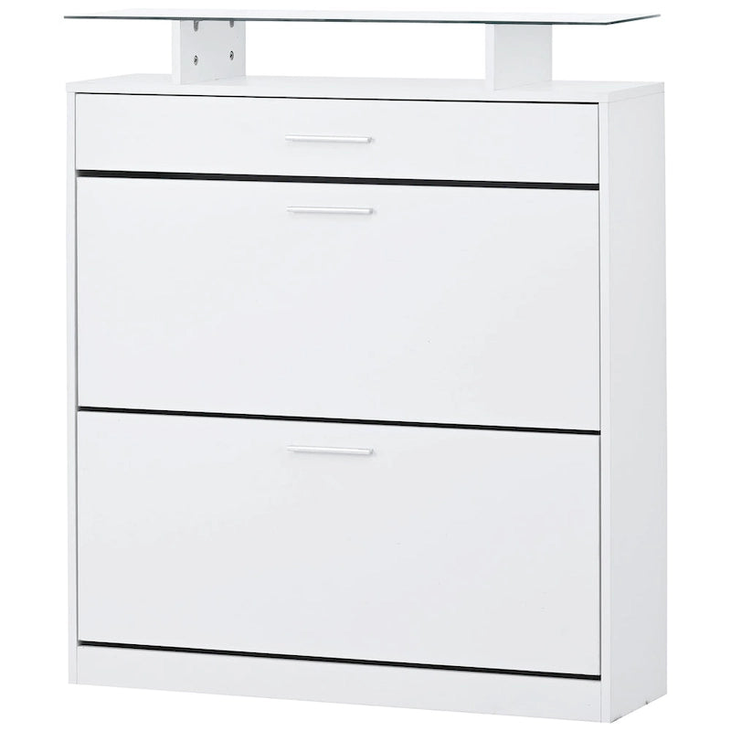 Gabinete para guardar zapatos con cubierta de vidrio templado y cajones abatibles