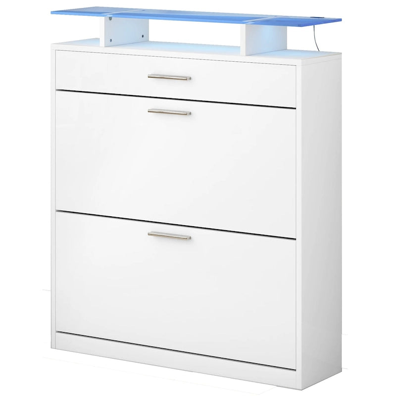 Gabinete para guardar zapatos con cubierta de vidrio templado y cajones abatibles