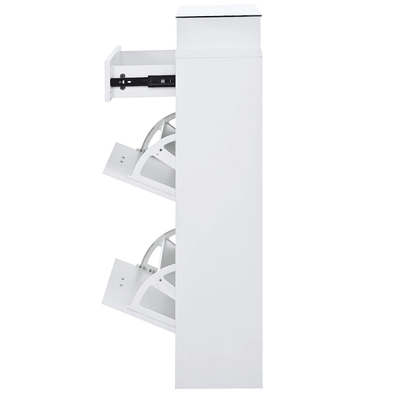 Gabinete para guardar zapatos con cubierta de vidrio templado y cajones abatibles