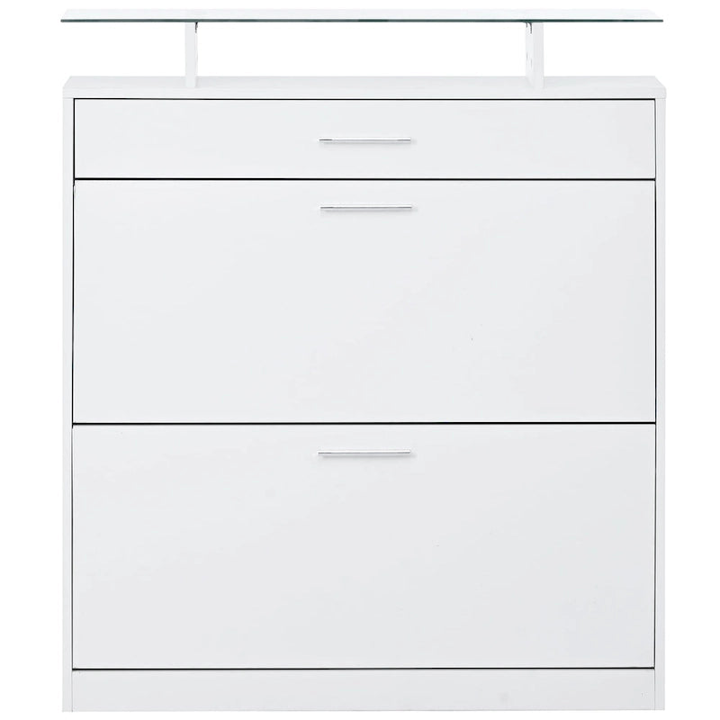 Gabinete para guardar zapatos con cubierta de vidrio templado y cajones abatibles