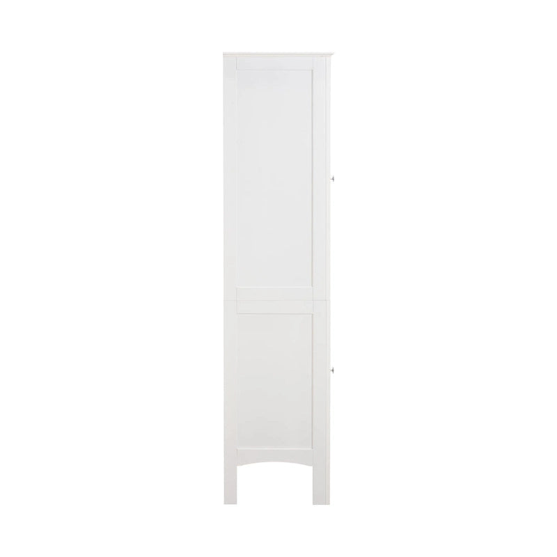 Armario blanco de almacenamiento alto y estrecho con 2 puertas de persiana y 5 estantes