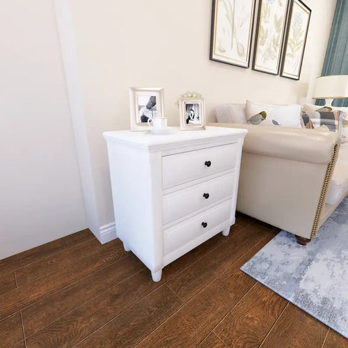 Comodino in legno a 3 cassetti con spazio contenitore
