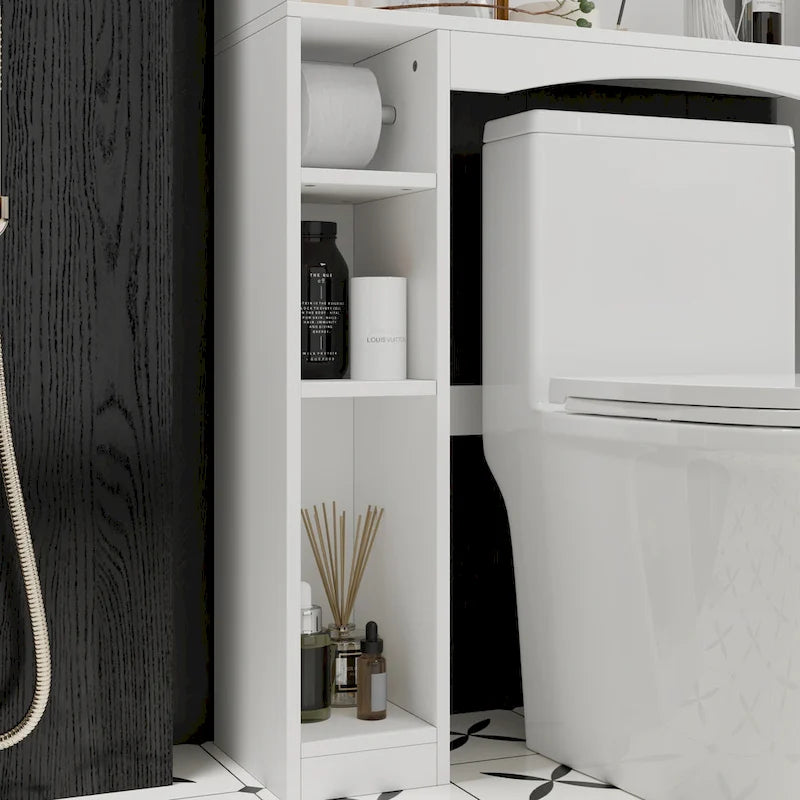 Weißer Badezimmer-Aufbewahrungsschrank über der Toilette