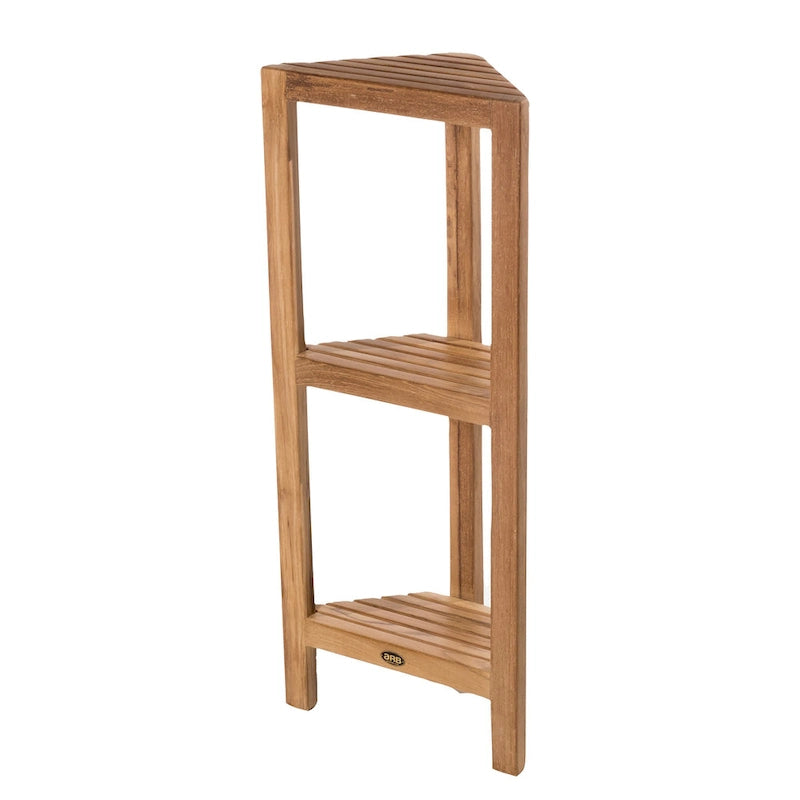 Estante esquinero de madera de teca de 3 niveles, 36 in (90 cm)