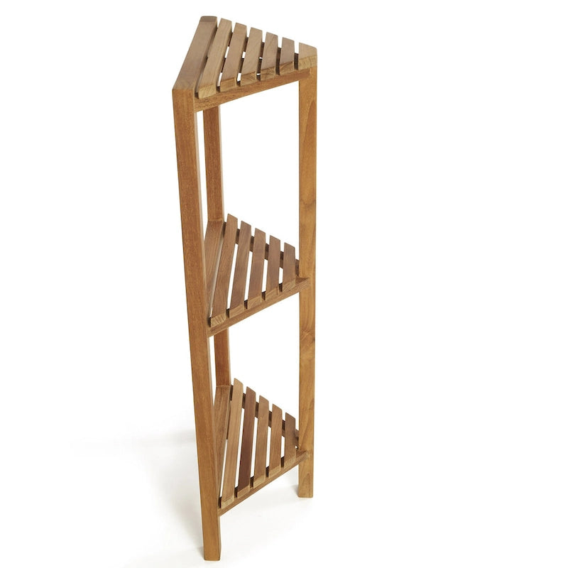 Mensola angolare in legno di teak a 3 livelli, 36 in (90 cm)
