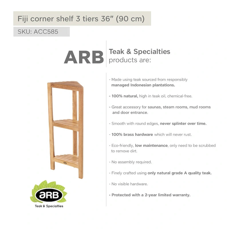 Mensola angolare in legno di teak a 3 livelli, 36 in (90 cm)