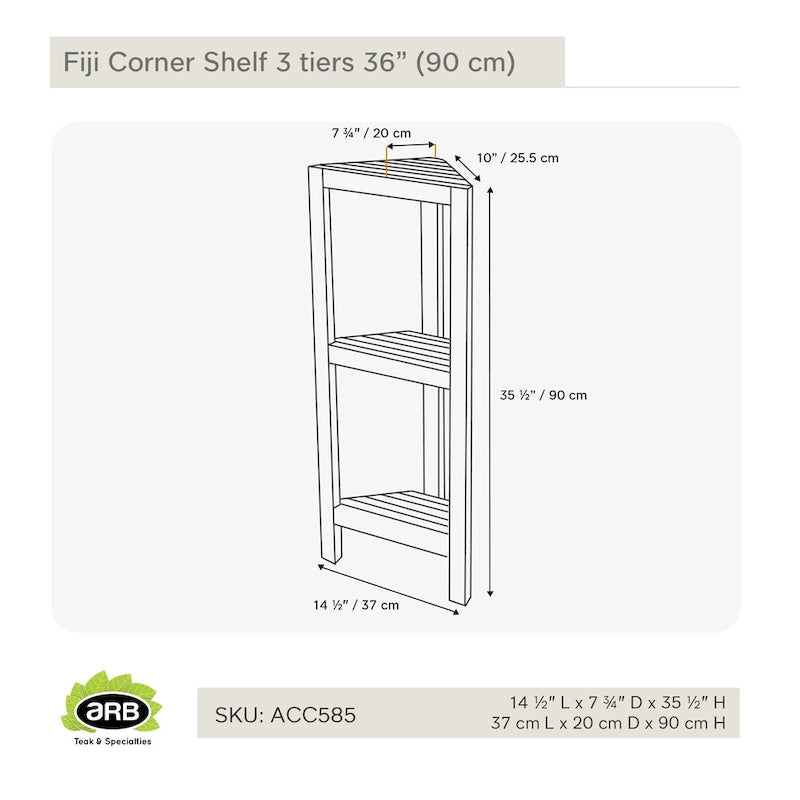 Mensola angolare in legno di teak a 3 livelli, 36 in (90 cm)