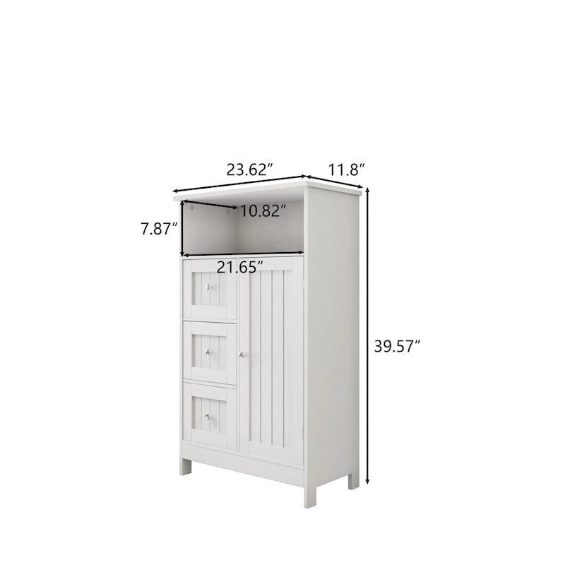 Armario blanco de almacenamiento para baño con 3 cajones y compartimento