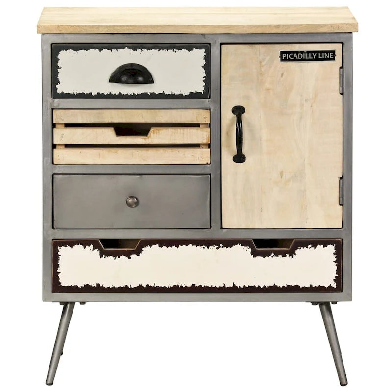 Sideboard aus massivem Mangoholz und Stahl mit 4 Schubladen und Schrankfach