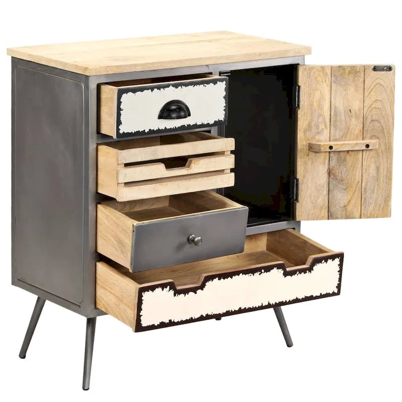 Sideboard aus massivem Mangoholz und Stahl mit 4 Schubladen und Schrankfach
