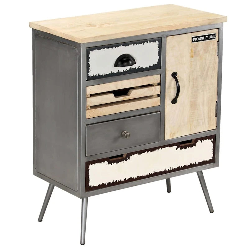 Sideboard aus massivem Mangoholz und Stahl mit 4 Schubladen und Schrankfach