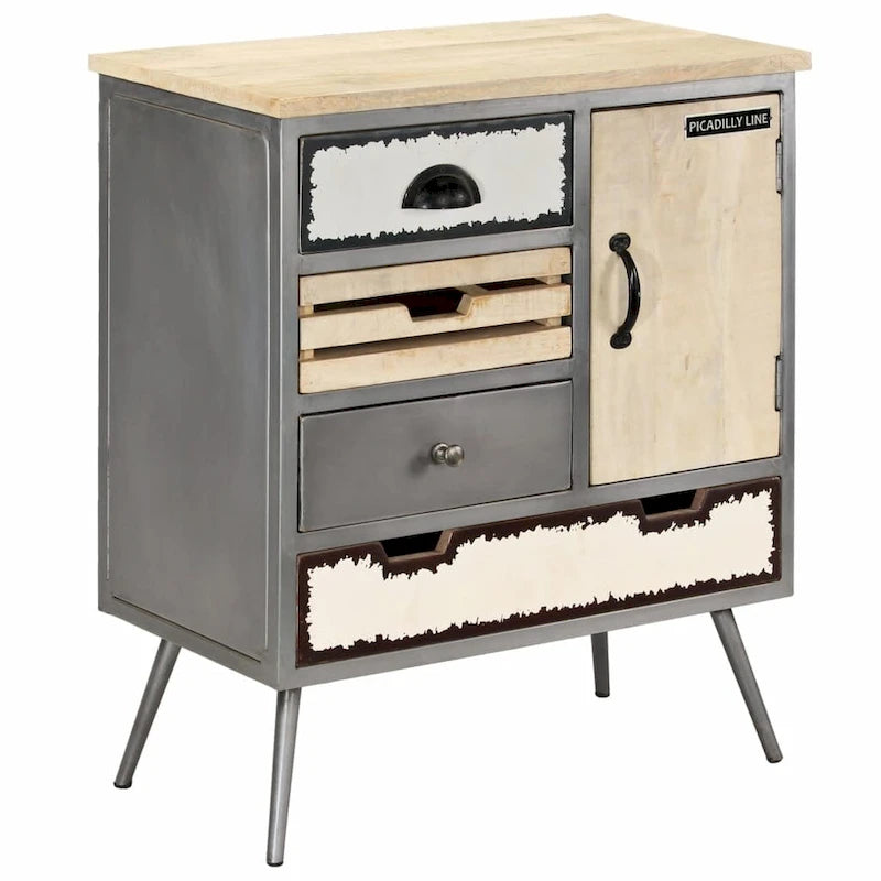 Sideboard aus massivem Mangoholz und Stahl mit 4 Schubladen und Schrankfach