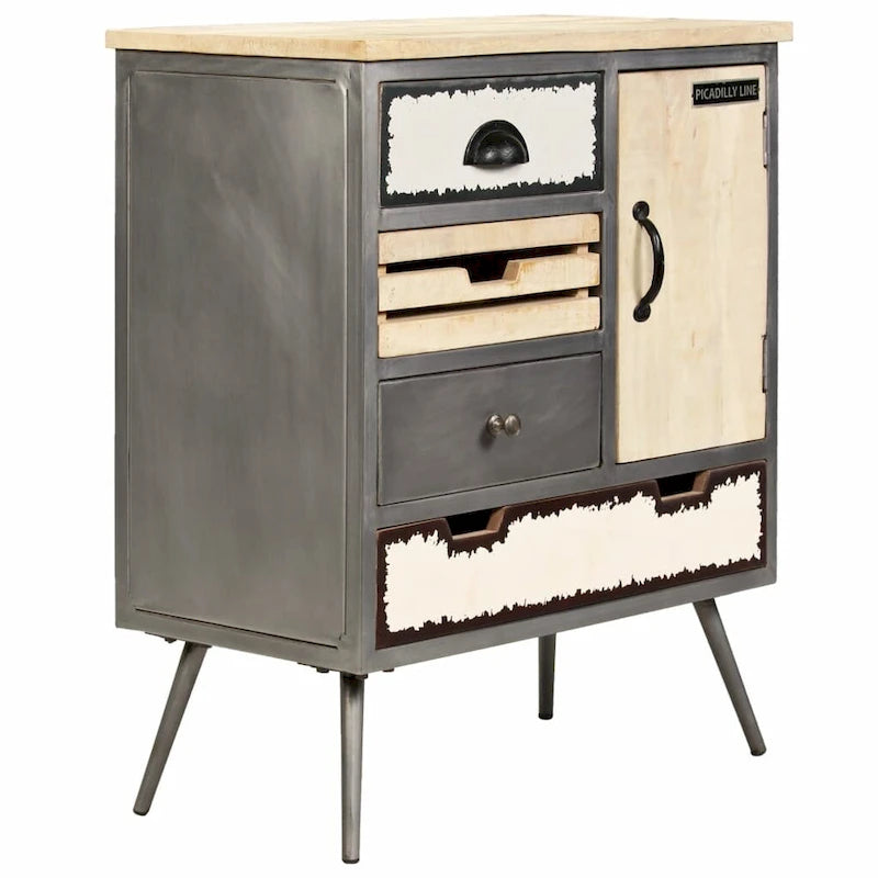 Sideboard aus massivem Mangoholz und Stahl mit 4 Schubladen und Schrankfach