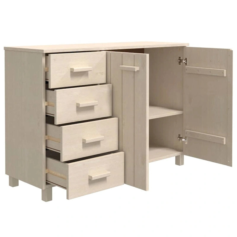 Aparador de madera maciza de pino con 2 puertas y 4 cajones