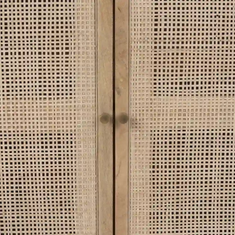 Mobiletto decorativo in legno massello di mango marrone chiaro con ante in canna
