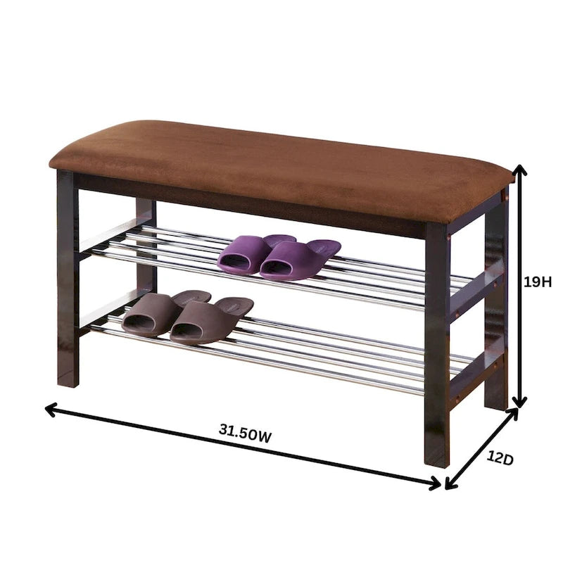 Banco zapatero de madera color espresso con asiento de microfibra color chocolate