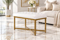 Metal Framed Bench with Button Tufted Velvet Upholstered Seat, White and Gold