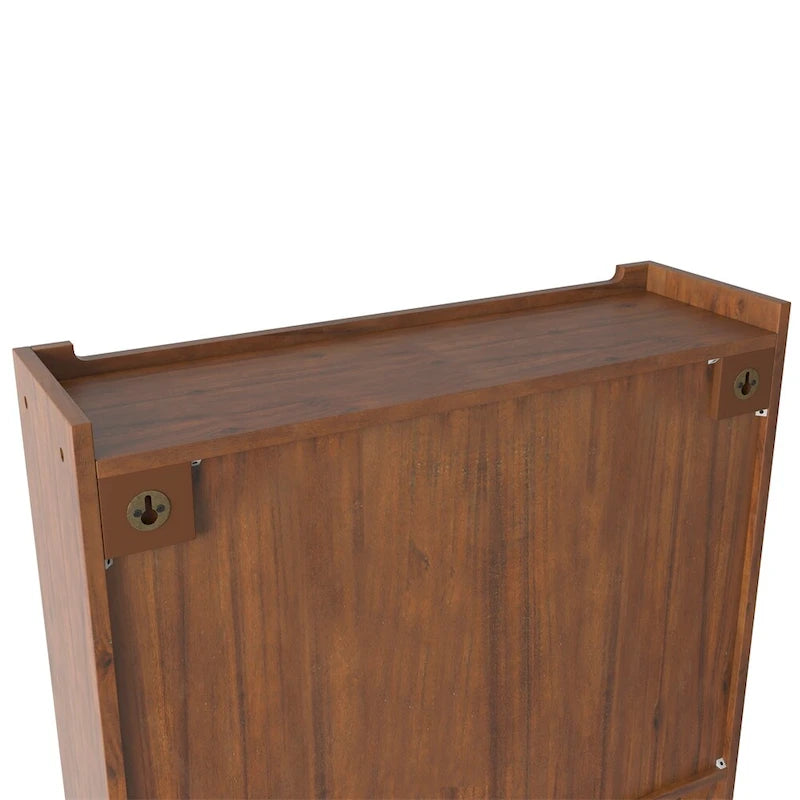 Armario de pared vintage de dos puertas con vidrio estriado y tres niveles