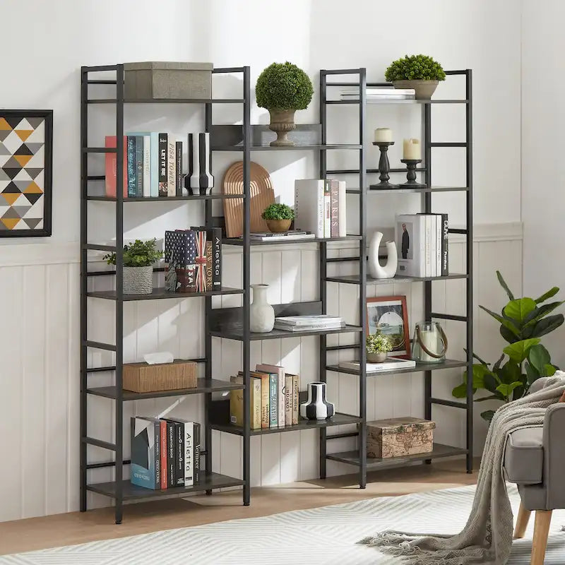 Libreria industriale tripla larga con 14 ripiani aperti