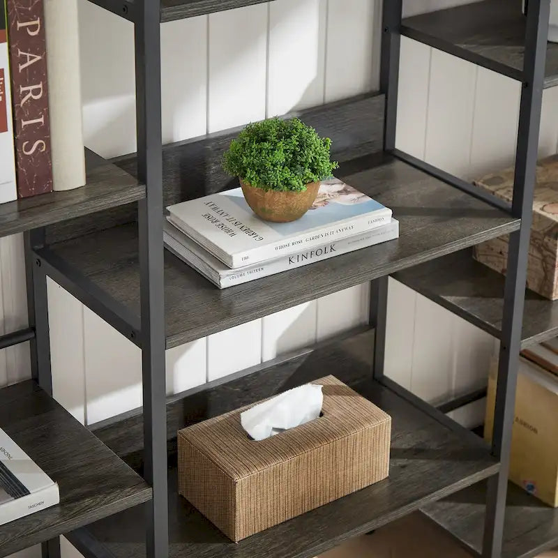 Libreria industriale tripla larga con 14 ripiani aperti
