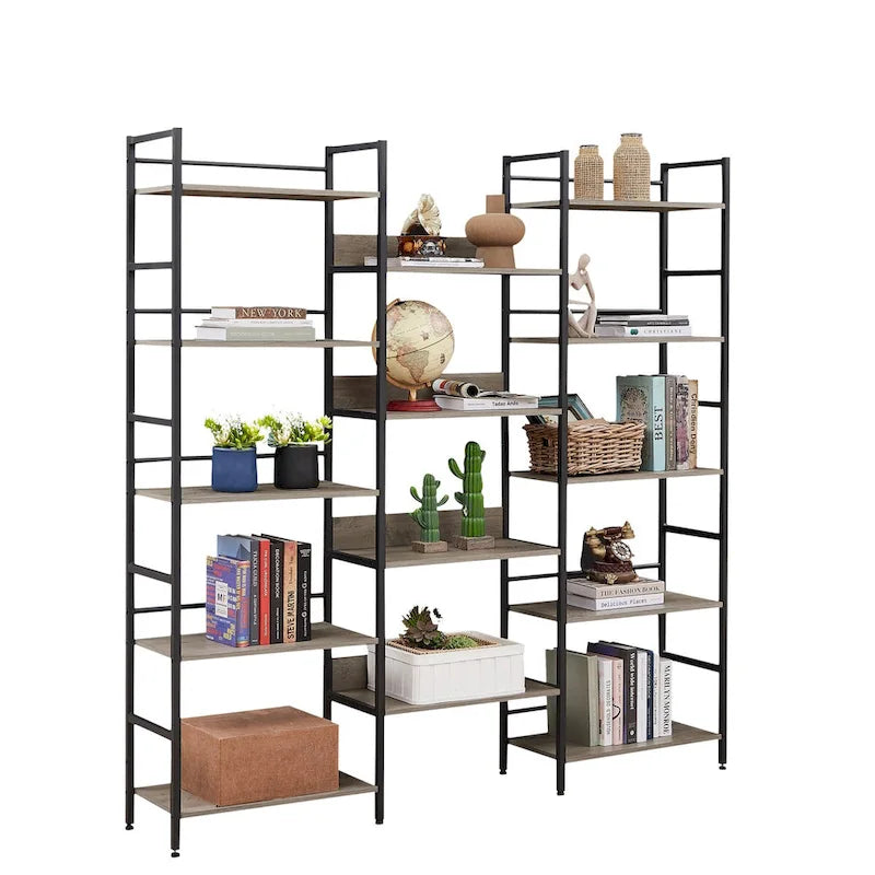Libreria industriale tripla larga con 14 ripiani aperti