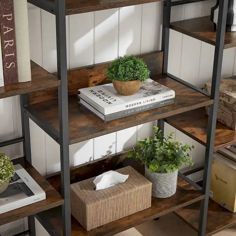 Libreria industriale tripla larga con 14 ripiani aperti