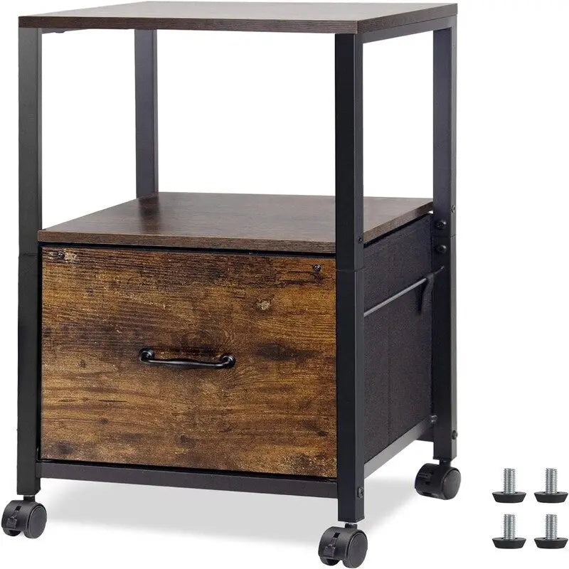 Soporte móvil metálico para impresora de 2 niveles con cajón de tela