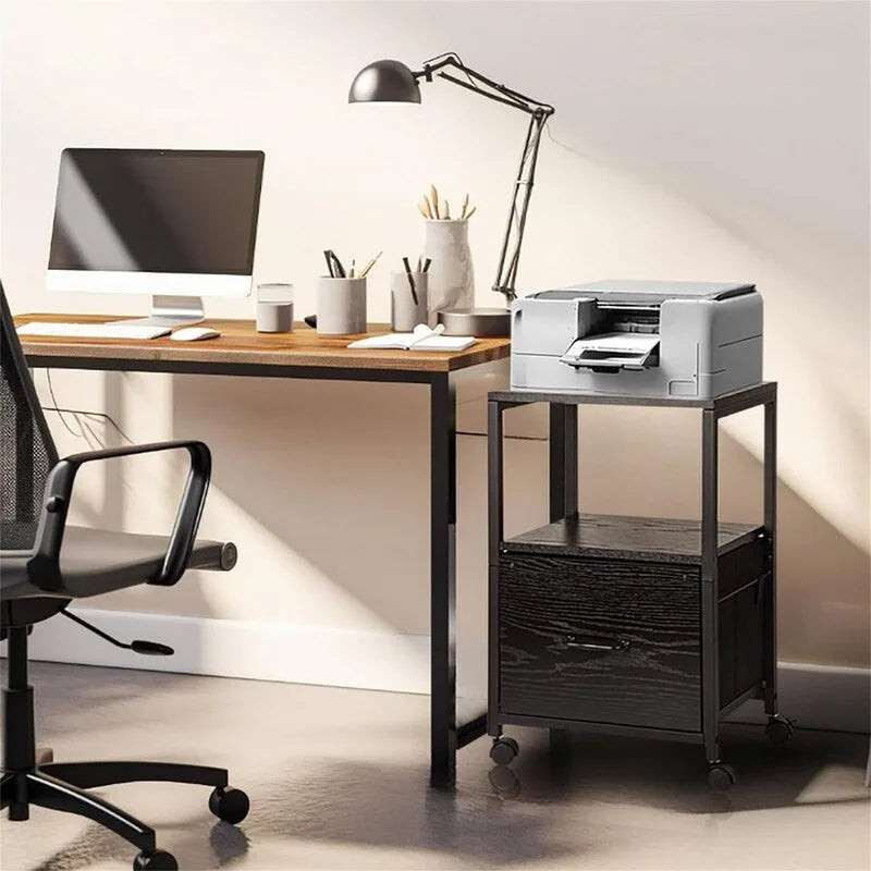 Soporte móvil metálico para impresora de 2 niveles con cajón de tela
