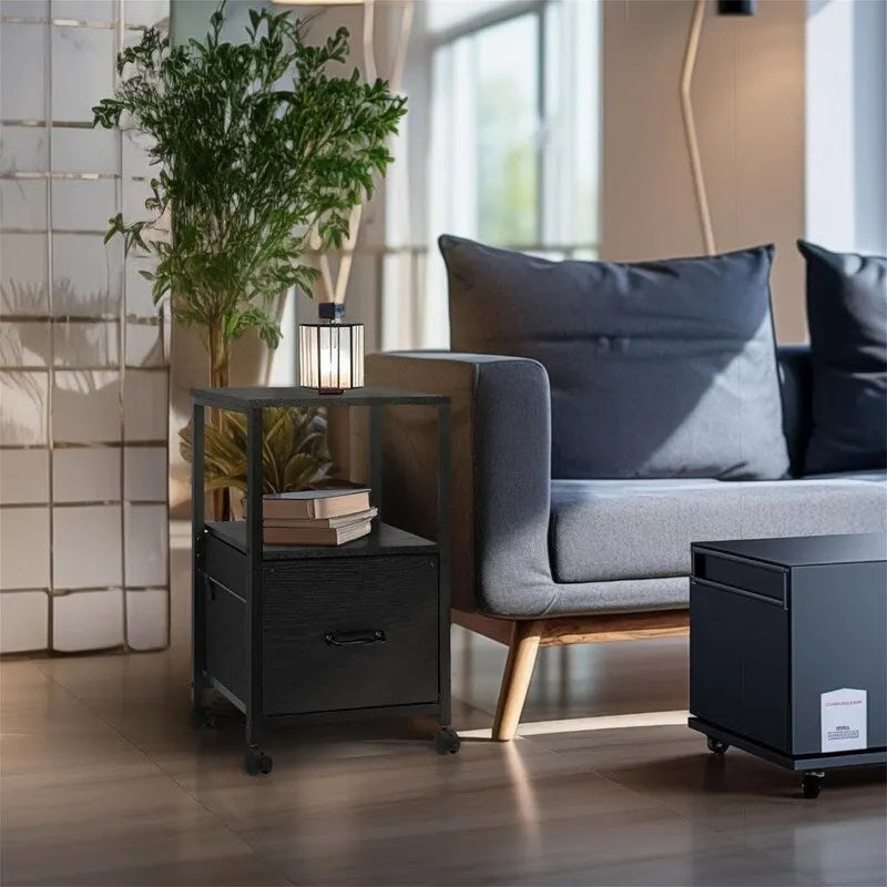 Soporte móvil metálico para impresora de 2 niveles con cajón de tela