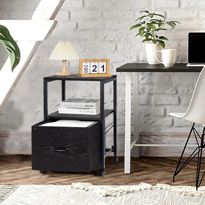 Soporte móvil metálico para impresora de 2 niveles con cajón de tela