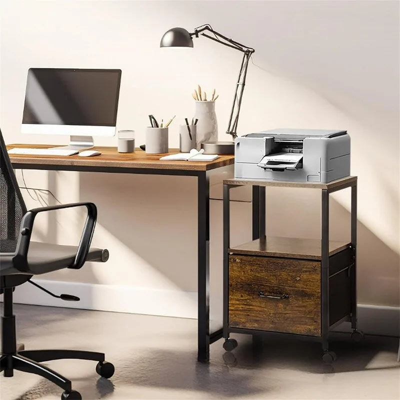 Soporte móvil metálico para impresora de 2 niveles con cajón de tela