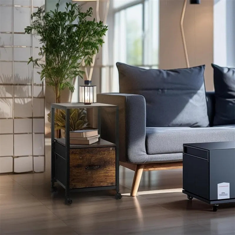 Soporte móvil metálico para impresora de 2 niveles con cajón de tela