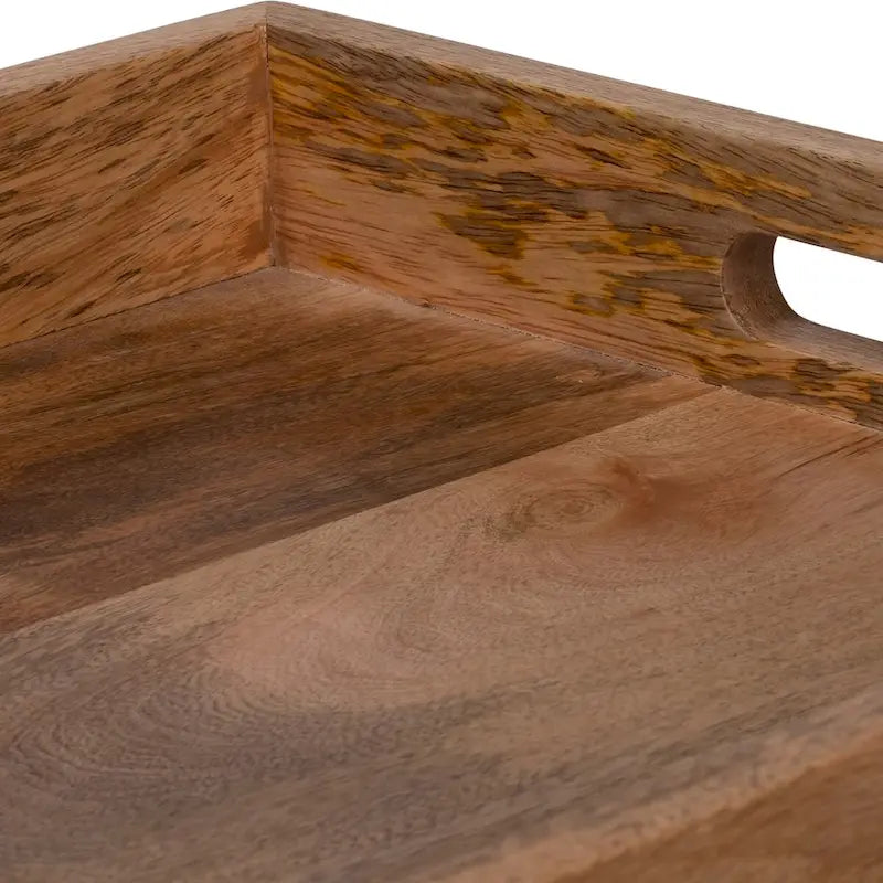 Vassoio da maggiordomo in legno di mango marrone con supporto - 30 x 15 x 32