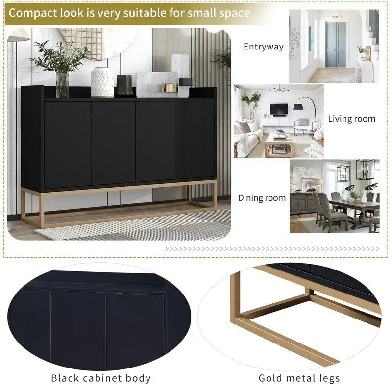 Aparador buffet de cocina moderno con 4 puertas y patas doradas