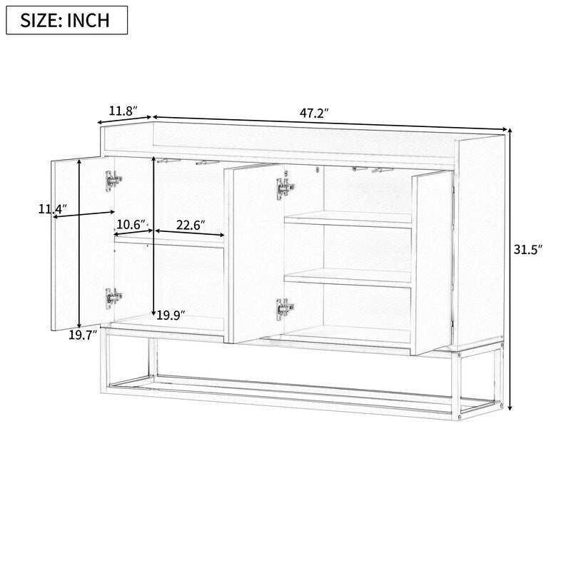 Aparador buffet de cocina moderno con 4 puertas y patas doradas