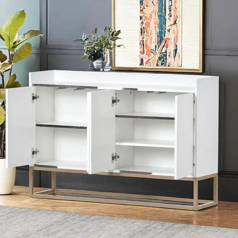 Aparador buffet de cocina moderno con 4 puertas y patas doradas