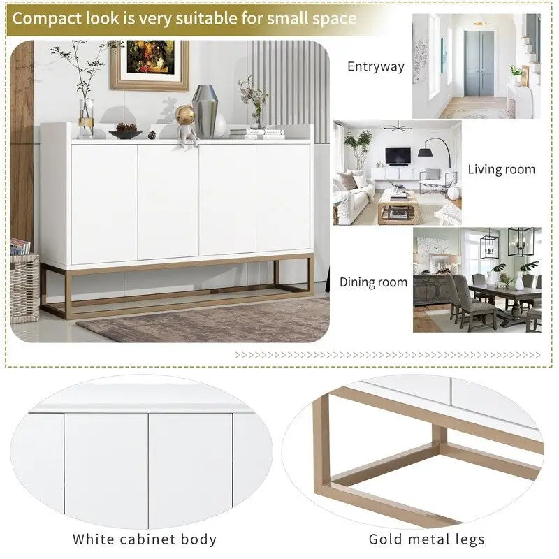 Aparador buffet de cocina moderno con 4 puertas y patas doradas