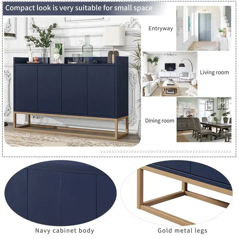 Aparador buffet de cocina moderno con 4 puertas y patas doradas