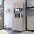 Gabinete despensa de cocina gris claro con puertas dobles y cajón