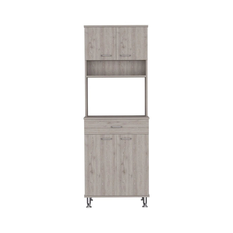 Gabinete despensa de cocina gris claro con puertas dobles y cajón