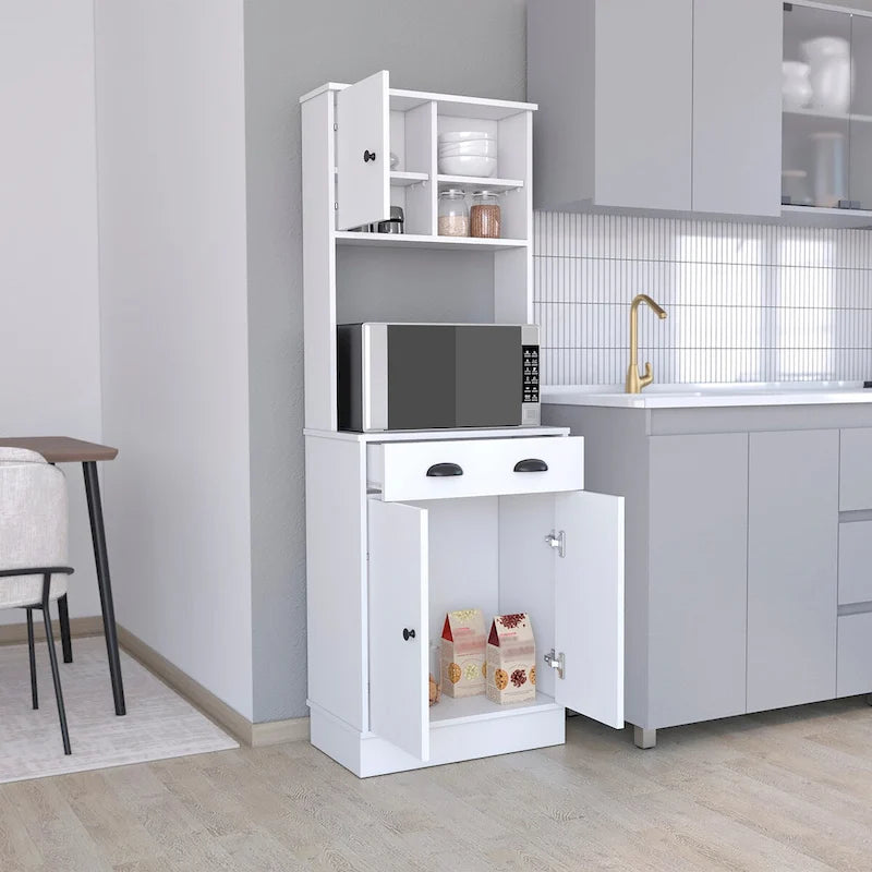 Soporte para microondas con 3 puertas y cajón, acabado blanco / macadamia