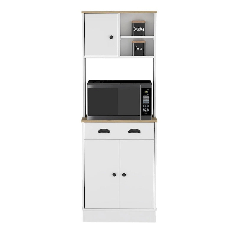Soporte para microondas con 3 puertas y cajón, acabado blanco / macadamia