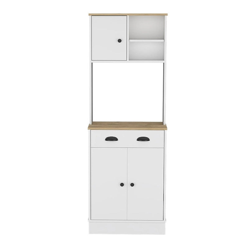 Soporte para microondas con 3 puertas y cajón, acabado blanco / macadamia